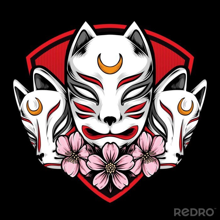 Tableau  japanese kitsune mask vector logo