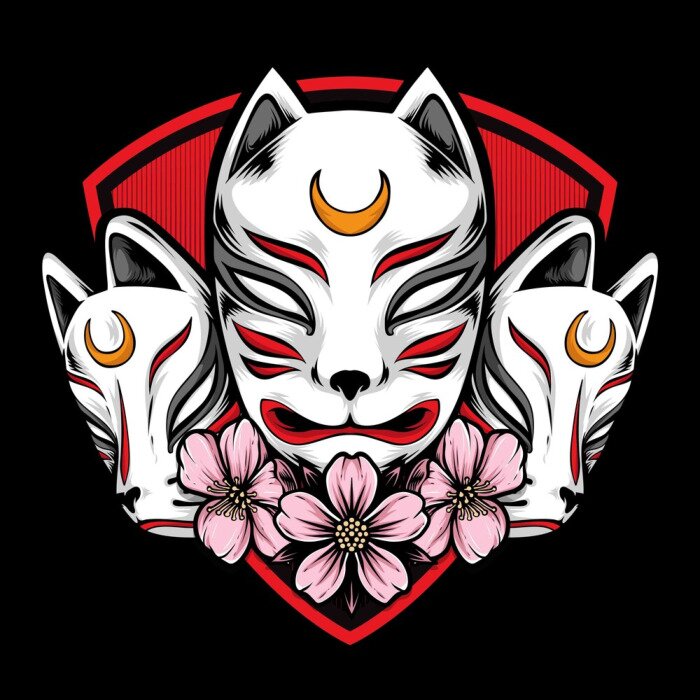 Tableau  japanese kitsune mask vector logo