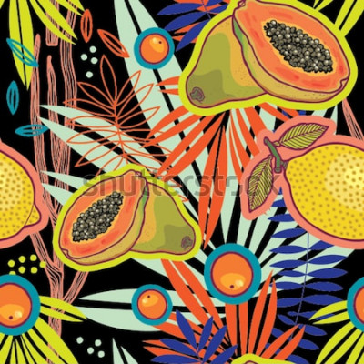 Tableau  Jardin d'été tropical au motif vectoriel de nuit.