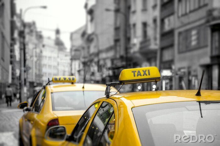 Tableau  Jaune, Taxi, voitures, rue