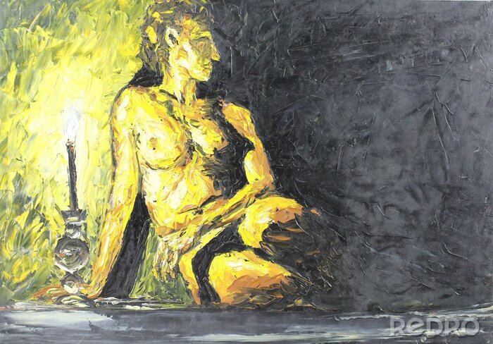 Tableau  jeune fille nue, peinture à l'huile