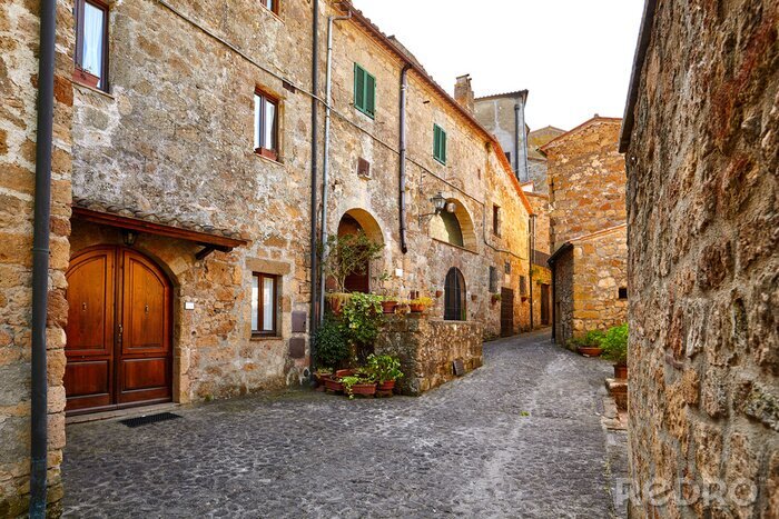 Tableau  Joli, coloré, rues, petit, ville, Toscane, Italie