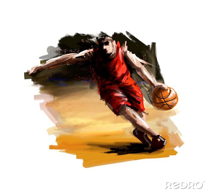 Tableau  joueur de basket peint à l'aquarelle