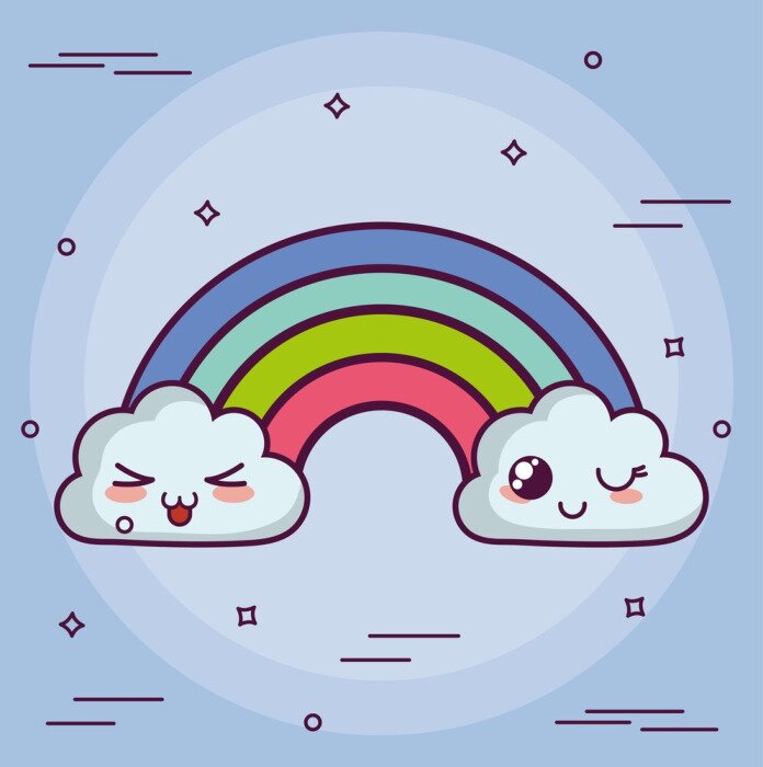 Tableau  Kawaii et arc-en-ciel coloré