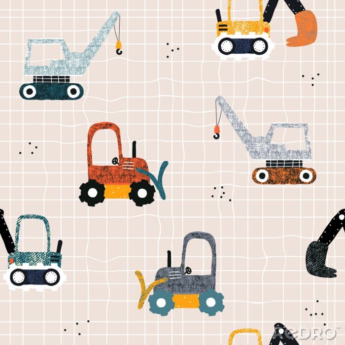 Tableau  Kids seamless pattern with building equipment. Funny creative print for textile. Vector hand drawn illustration.