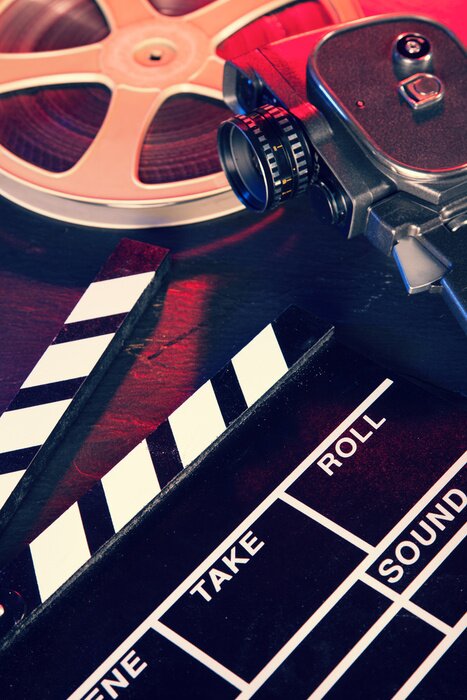 Tableau  Kino aufspritzen et Rolle auf schwarzem Stein