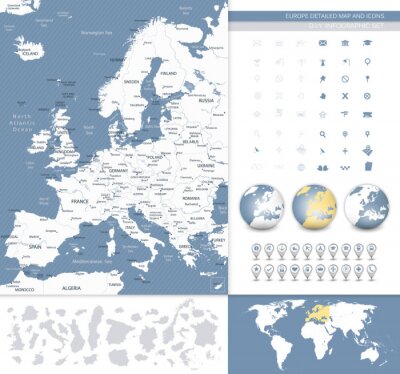 Tableau  L'Europe carte détaillée et des icônes