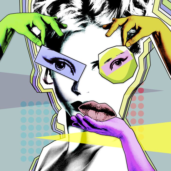 Tableau  La beauté féminine et la chirurgie plastique. Affiche rétro dans le style du pop art.