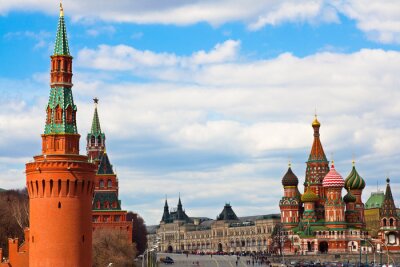 Tableau  La cathédrale Saint-Basile sur la Place Rouge et du Kremlin tours à Moscou