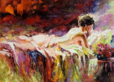 Tableau  La jeune fille nue portant sur un lit