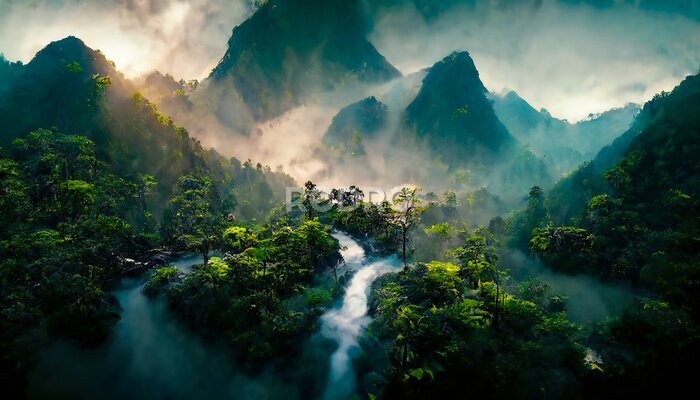 Tableau  La jungle majestueuse dans le brouillard