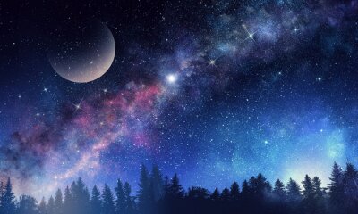 La Lune et la Voie lactée dans le ciel nocturne