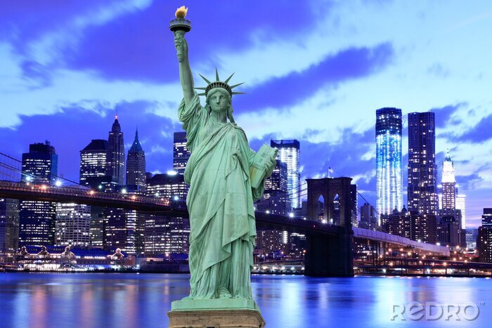 Tableau  La Statue de la Liberté sur le fond du pont de Brooklyn