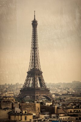 Tableau  La Tour Eiffel sur une vieille photo