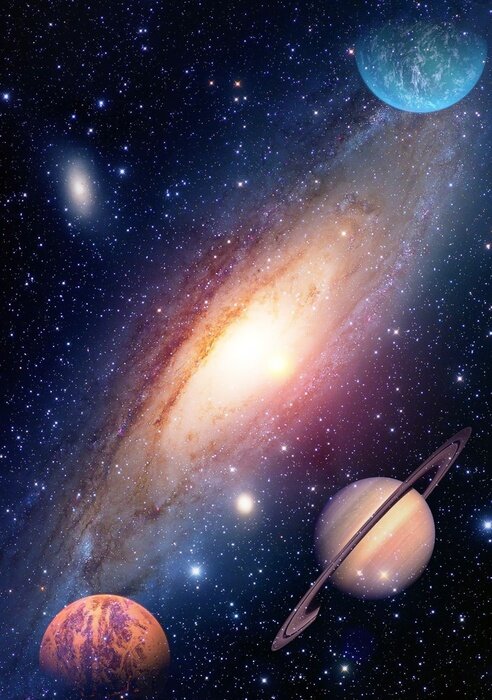 Tableau  La Voie lactée avec des planètes