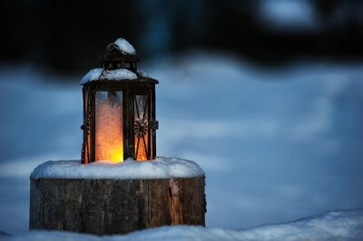 Tableau  Lanterne de bougie de Noël dans la neige