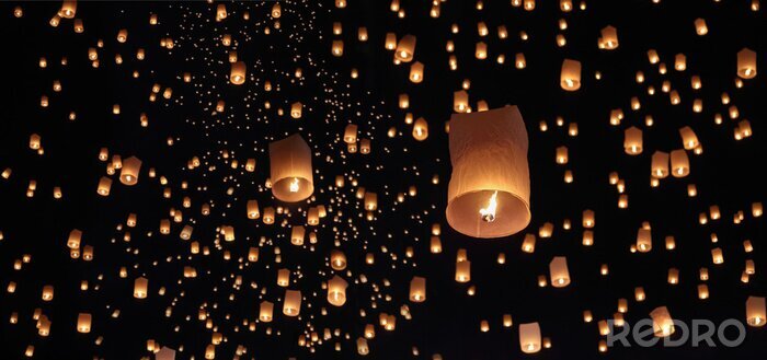 Tableau  Lanternes de ciel flottant touristique au festival de Loy Krathong, Chiang Mai, Thaïlande.