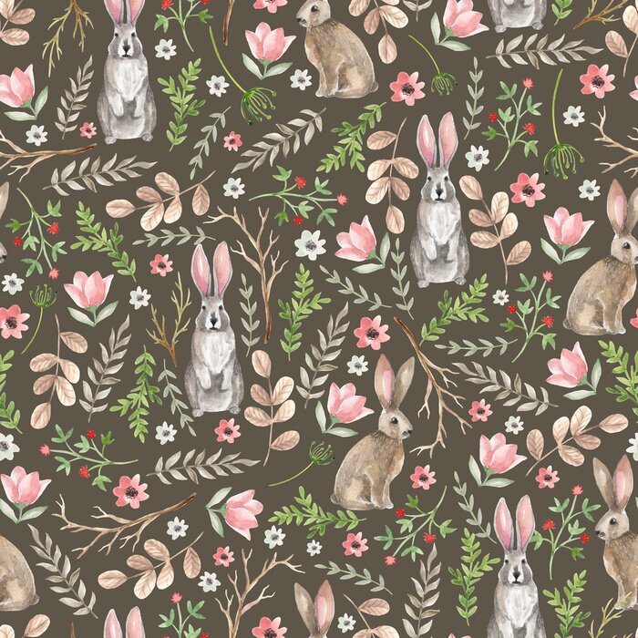 Tableau  Lapins et plantes délicates