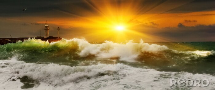Tableau  Le soleil et la mer déchaînée