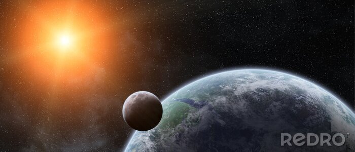 Tableau  Le soleil, la lune et la planète Terre