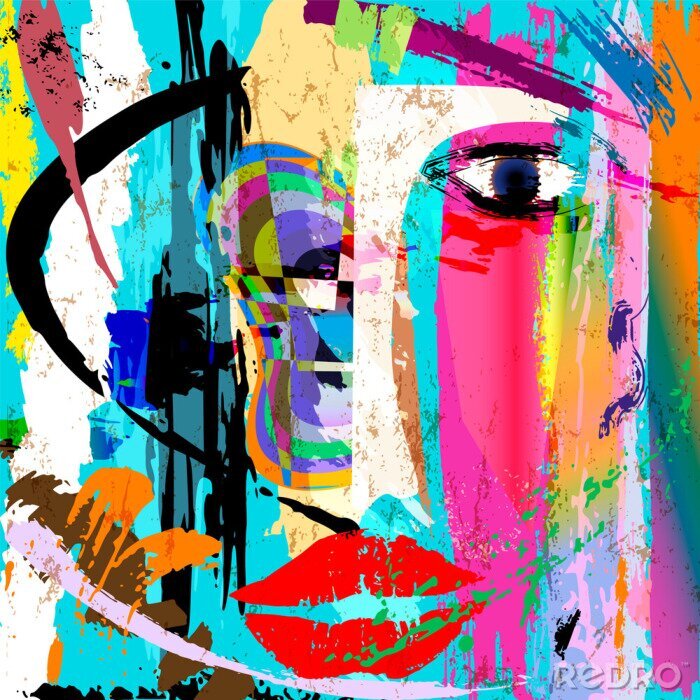 Tableau  Le visage de la femme abstraite, avec des coups de peinture et les éclaboussures