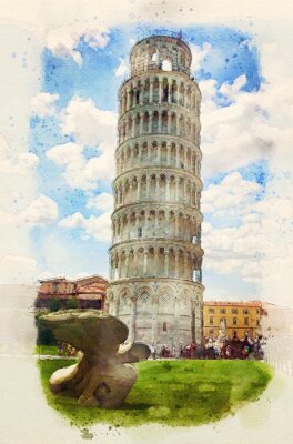 Tableau   Leaning Tower of Pisa, Italy. Watercolor painting