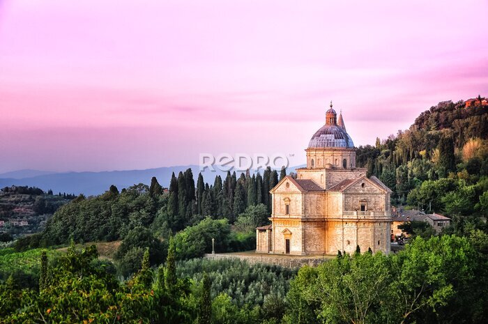 Tableau  L’église de San Biagio de Montepulciano au coucher du soleil
