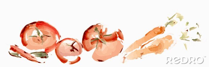 Tableau  Légumes de l'aquarelle. Tomates, carottes et poivrons