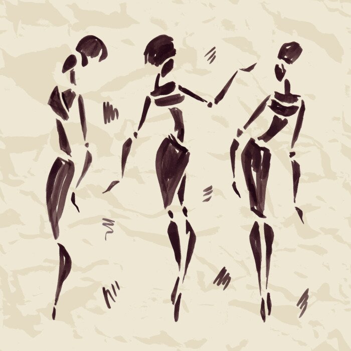Tableau  Les chiffres de danseurs africains. Illustration tirée par la main.