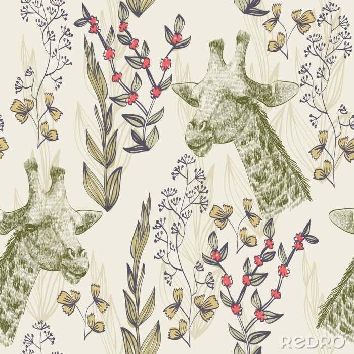 Tableau  Les girafes et la nature qui les entoure