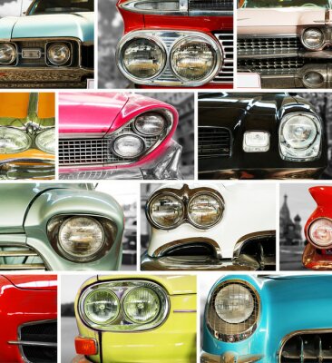 Les voitures classiques, rétro automobile collage, pare-chocs et les phares
