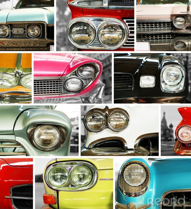 Tableau  Les voitures classiques, rétro automobile collage, pare-chocs et les phares