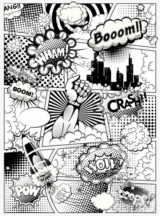 Tableau  Lettrage noir et blanc dans le style bande dessinée