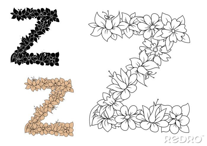 Tableau  Lettre Z décorée par des éléments floraux vintage