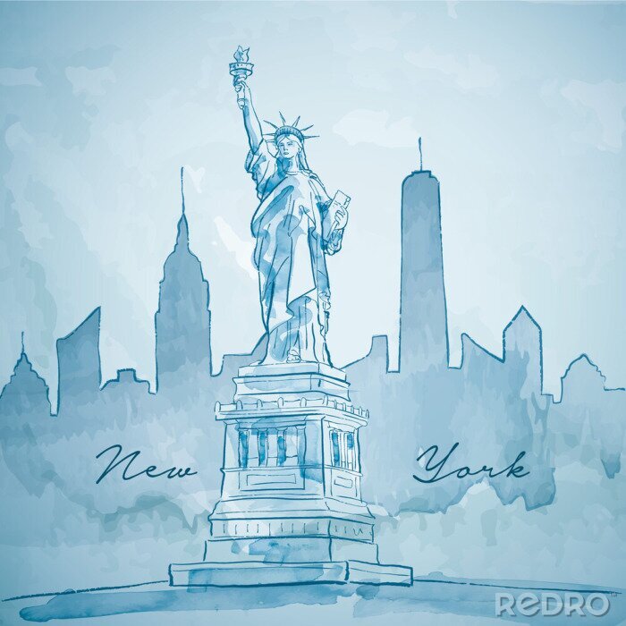 Tableau  Liberty, statue, nouveau, York, bâtiment, ville, silhouette
