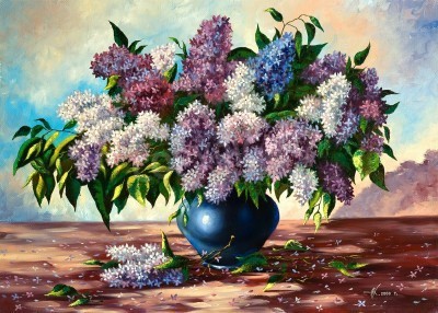 Tableau  Lilac bouquet in a vase