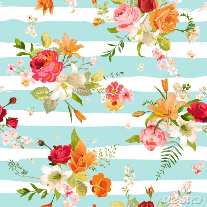 Tableau  Lily and Orchid Flowers, fond transparent. Motif floral dans le vecteur