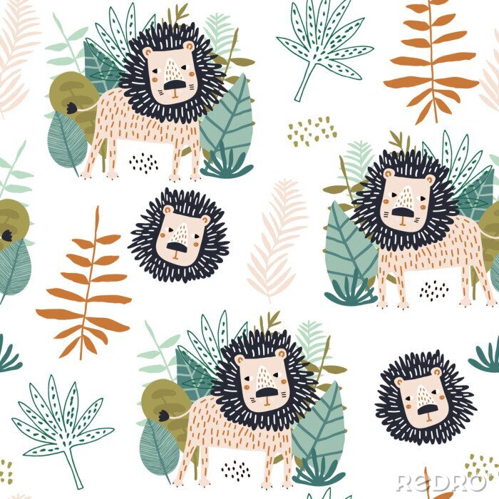 Tableau  Lions et plantes tropicales pour les enfants