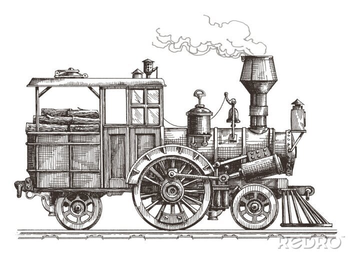 Tableau  Locomotive à vapeur modèle de conception vecteur de logo. train ou les transports