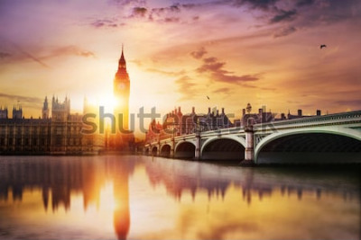 Tableau  Londres au coucher du soleil avec vue sur Big Ben