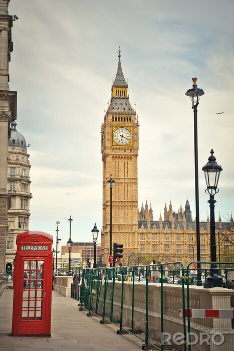 Tableau  Londres et une cabine téléphonique avec Big Ben