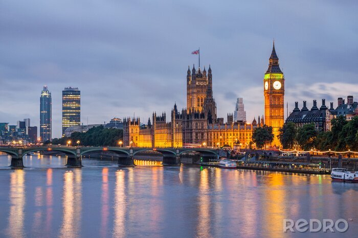 Tableau  Londres la nuit avec Big Ben illuminé