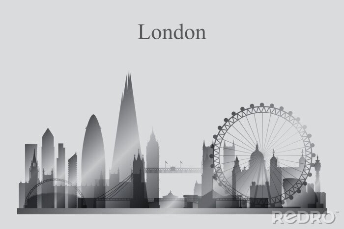 Tableau  Londres, ville, Horizon, silhouette, grayscale
