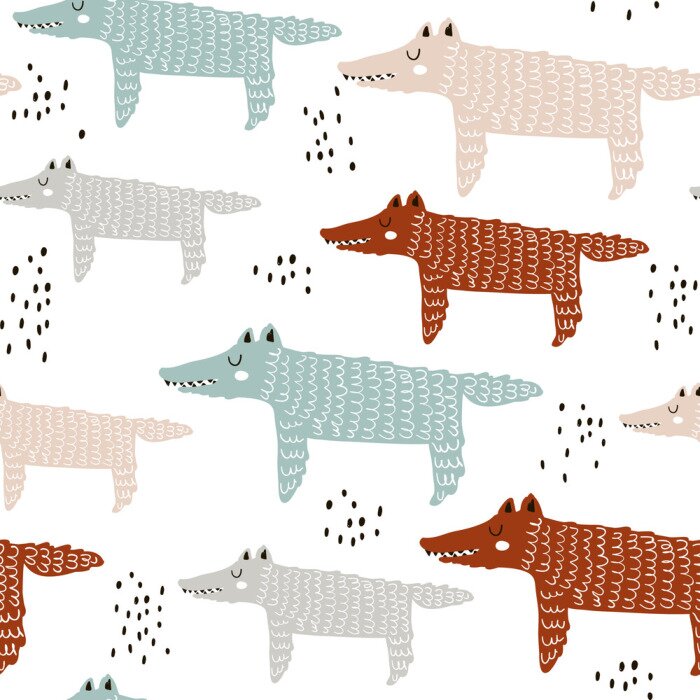 Tableau  Loups pastel de style scandinave