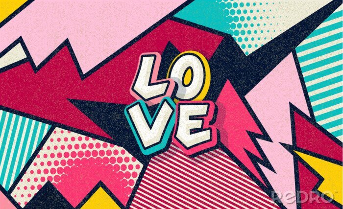 Tableau  Love! Pop art funny comic word. Fashionable poster and banner. Social Media Connecting Blog Communication Content. Trendy and fashion color retro vintage illustration background. Vector easy editable 