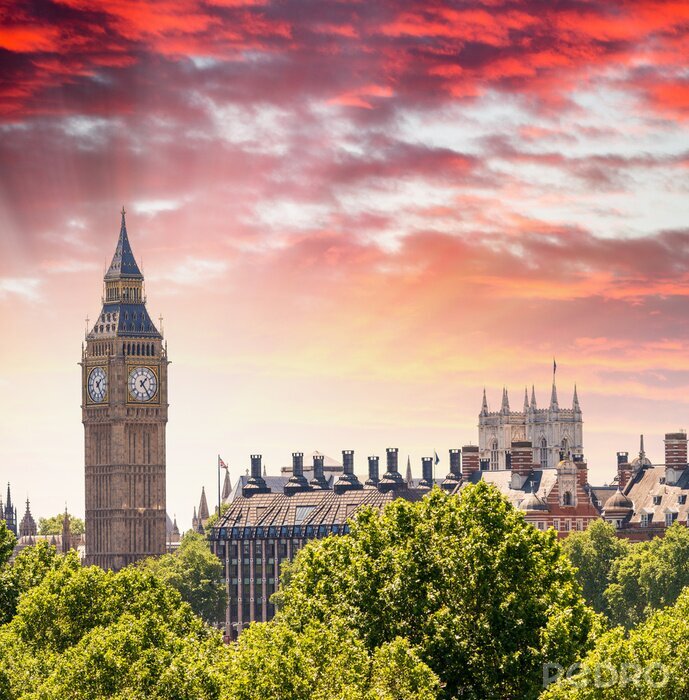 Tableau  Magnifique coucher de soleil sur les Maisons du Parlement - Londres
