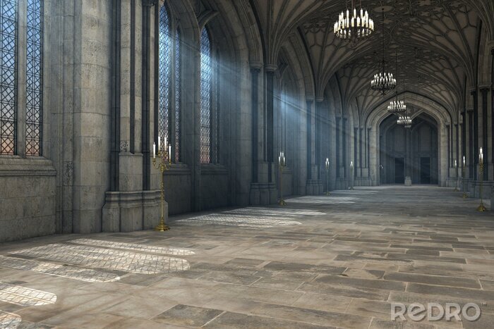Tableau  Magnifique vue de gothique cathédrale intérieur 3d CG illustration