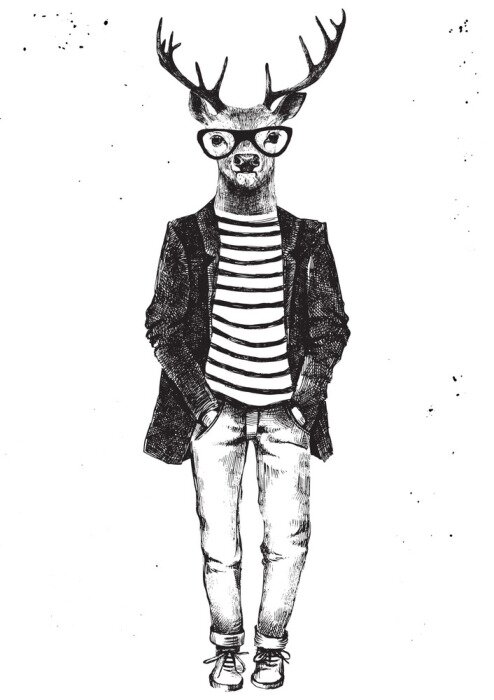 Tableau  Main, dessiné, habillé, cerf, hipster, style