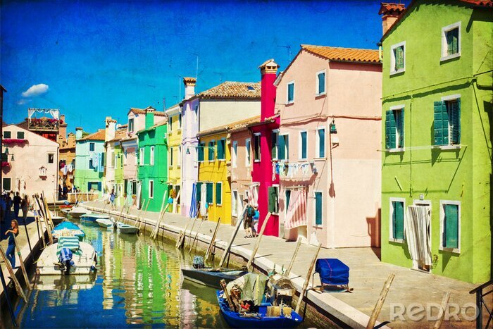 Tableau  Maisons au bord de l'eau sous le soleil