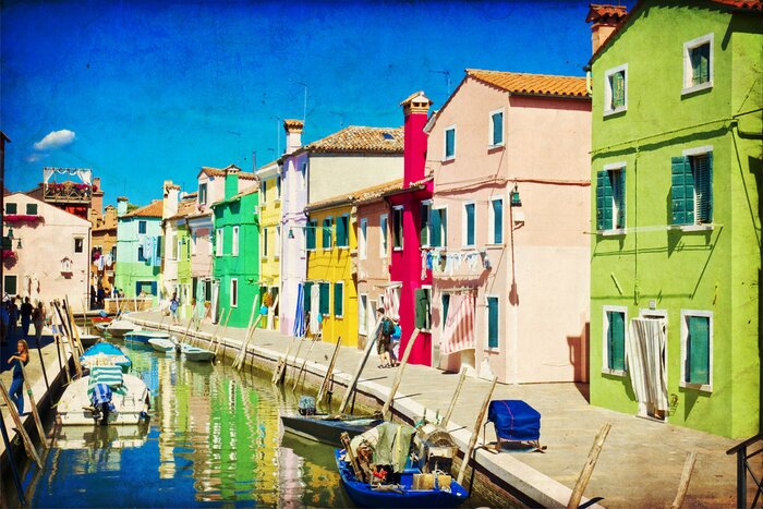 Tableau  Maisons au bord de l'eau sous le soleil